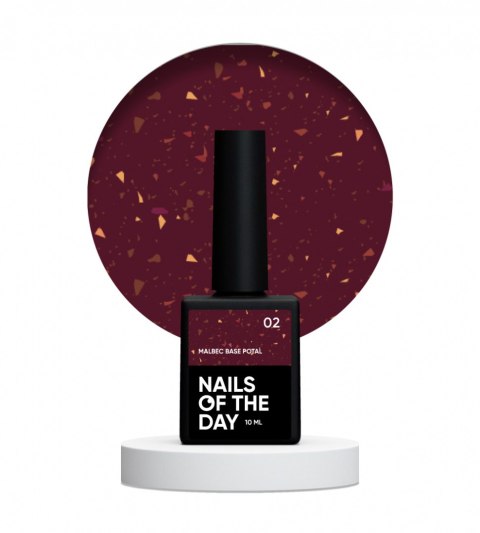 NAILSOFTHEDAY Malbec base Potal 02 – вітражна кроваво-червона база з золотою поталлю, 10 мл