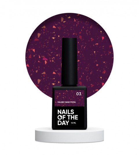 NAILSOFTHEDAY Malbec base Potal 03 - stained glass dark purple base with gold petals, 10 ml