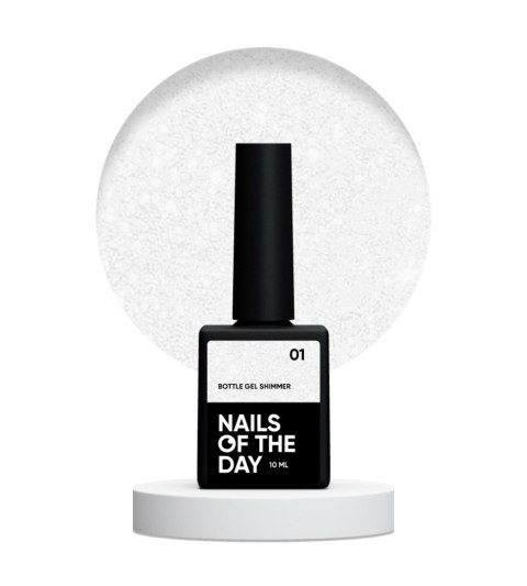 NAILSOFTHEDAY Bottle gel Shimmer 01 - biały ze srebrną drobinką żel do wzmocnienia i naprawy, 10 ml