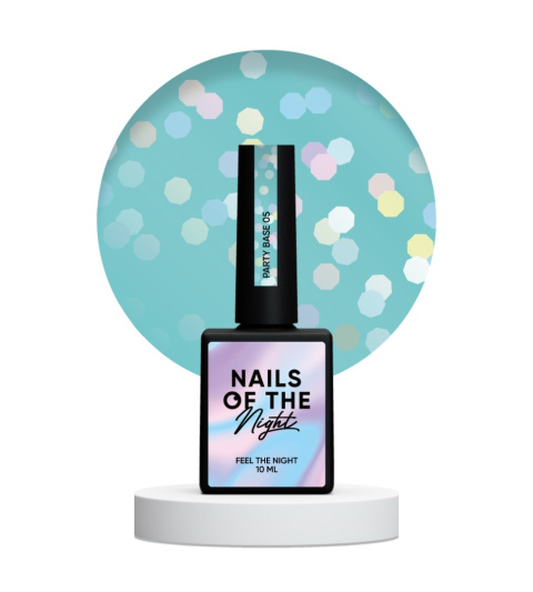 NAILSOFTHENIGHT Party base 05 - neonowo-niebieska baza z holograficznymi sześciokątami, 10 ml