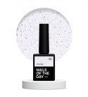 NAILSOFTHEDAY Potal base 02 – milky-blue base with golden-purple and turquoise petals, 10 ml