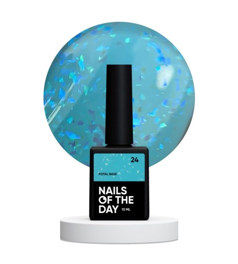 NAILSOFTHEDAY Potal base 24 – turkusowa baza z holograficznymi płatkami, 10 ml