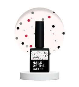 NAILSOFTHEDAY Potal base 32 – mleczna baza z czarnym oraz czerwonym brokatem, 10 ml