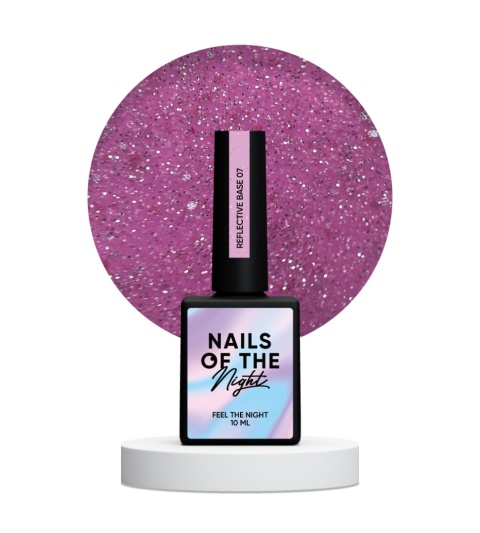 NAILSOFTHENIGHT Reflective base 07 - base with "flash" effect and bright pink glitter, 10 ml