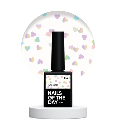 NAILSOFTHEDAY Kupidon top 04 - top with holographic hearts without sticky layer, 10 ml