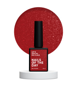 NAILSOFTHEDAY Let's special Mrs. Claus - czerwony lakier hybrydowy z brokatem, 10 ml