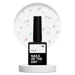 NAILSOFTHEDAY Party top 04 - Transparent Top with Holographic Stars, No Sticky Layer, 10 ml