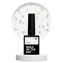 NAILSOFTHEDAY Party top 06 – transparent top with holographic Christmas trees, without sticky layer, 10 ml.